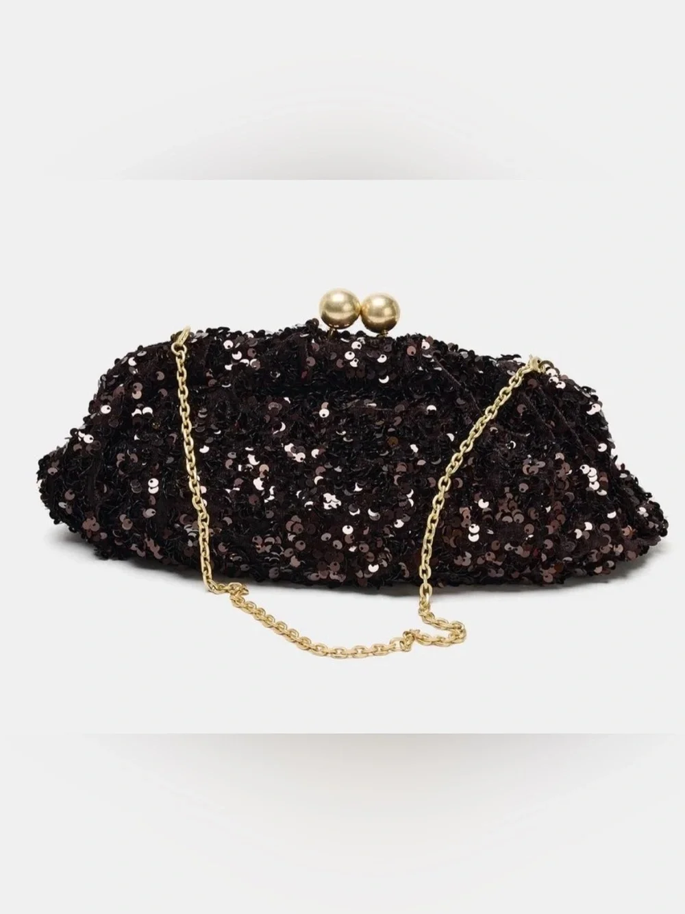 Zara Plum Sequin Clutch with Gold Kiss-Lock